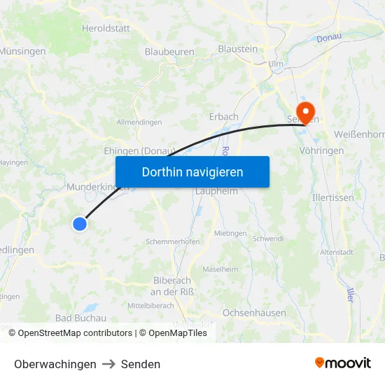 Oberwachingen to Senden map