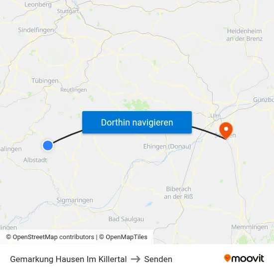Gemarkung Hausen Im Killertal to Senden map
