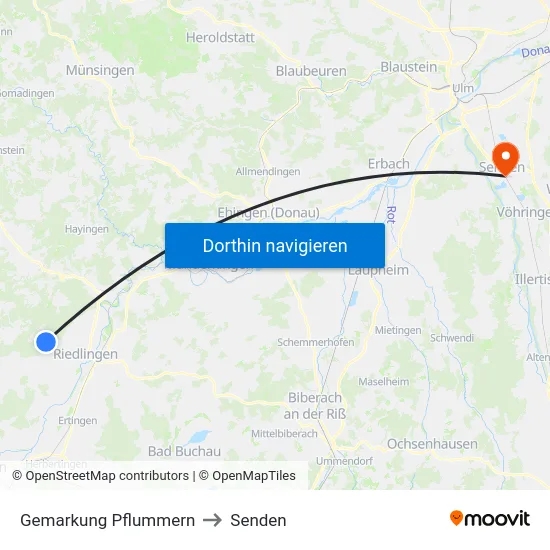 Gemarkung Pflummern to Senden map