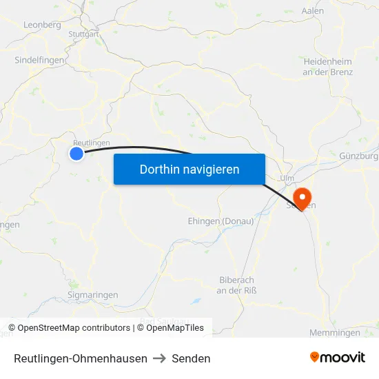 Reutlingen-Ohmenhausen to Senden map