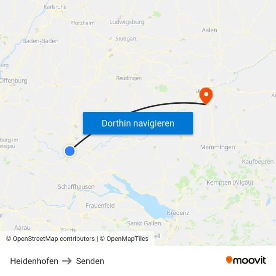 Heidenhofen to Senden map