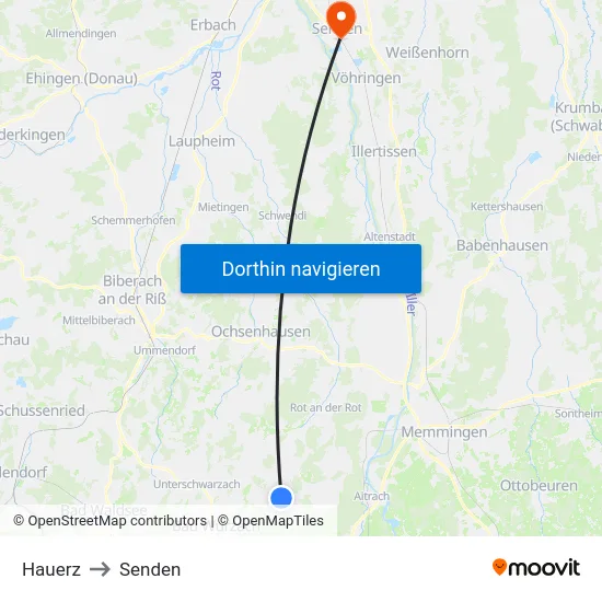 Hauerz to Senden map