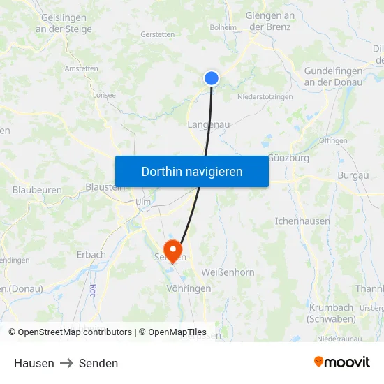 Hausen to Senden map