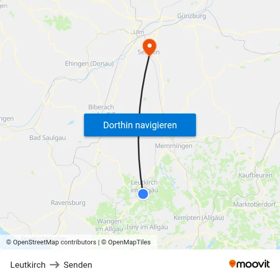 Leutkirch to Senden map