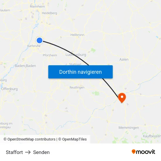 Staffort to Senden map