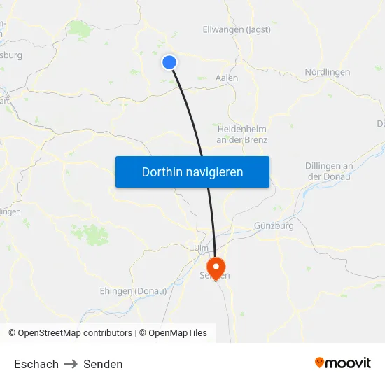 Eschach to Senden map