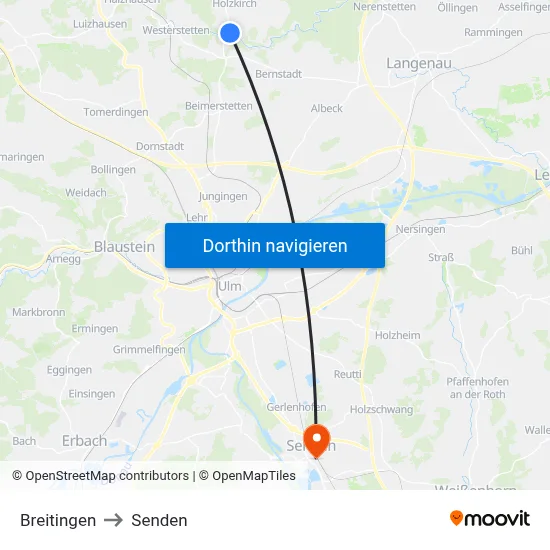 Breitingen to Senden map