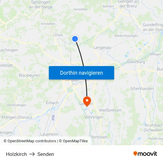 Holzkirch to Senden map