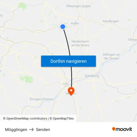 Mögglingen to Senden map