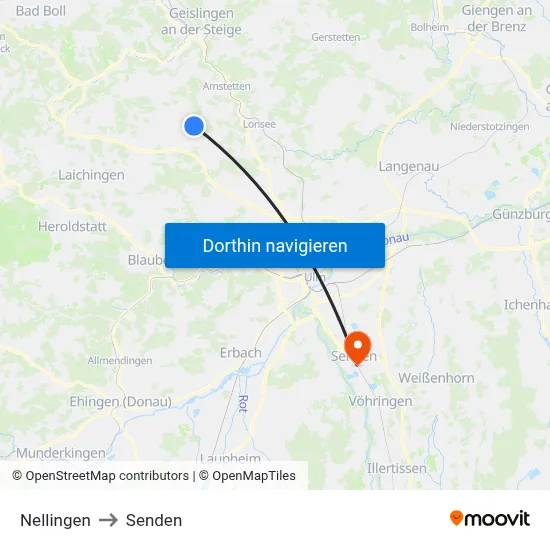 Nellingen to Senden map