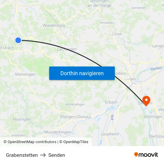 Grabenstetten to Senden map