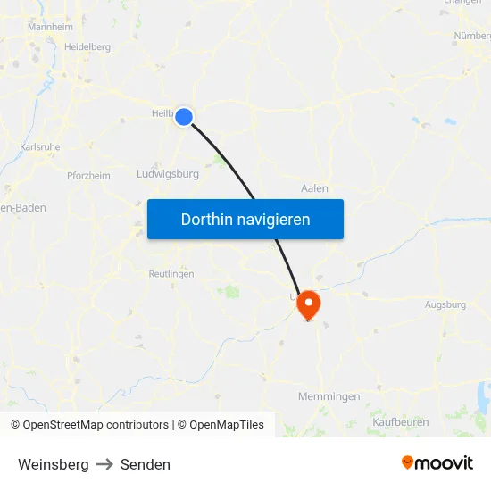 Weinsberg to Senden map