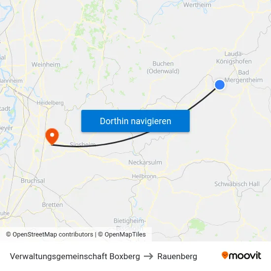 Verwaltungsgemeinschaft Boxberg to Rauenberg map