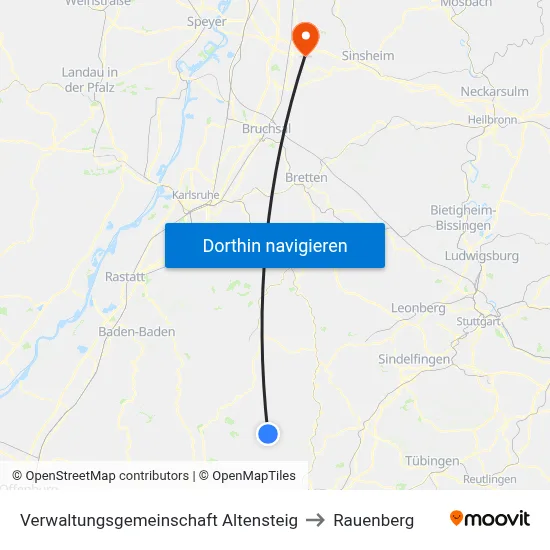 Verwaltungsgemeinschaft Altensteig to Rauenberg map