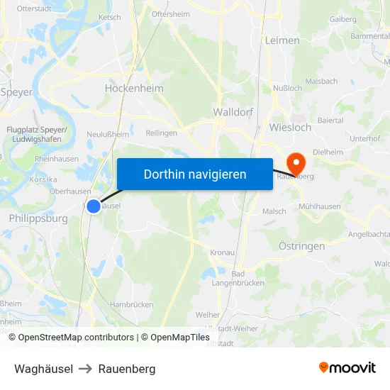 Waghäusel to Rauenberg map