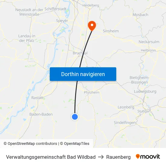 Verwaltungsgemeinschaft Bad Wildbad to Rauenberg map