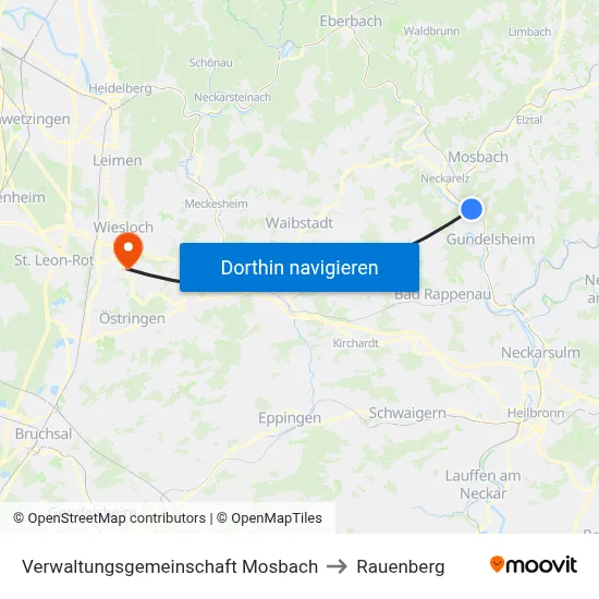 Verwaltungsgemeinschaft Mosbach to Rauenberg map