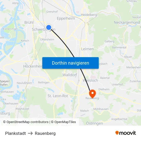 Plankstadt to Rauenberg map