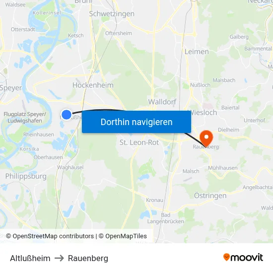 Altlußheim to Rauenberg map