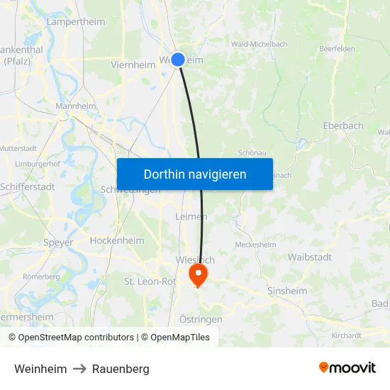 Weinheim to Rauenberg map