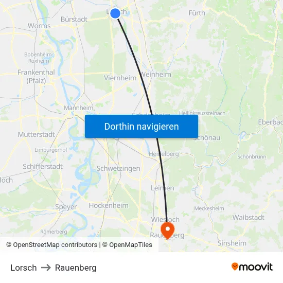 Lorsch to Rauenberg map