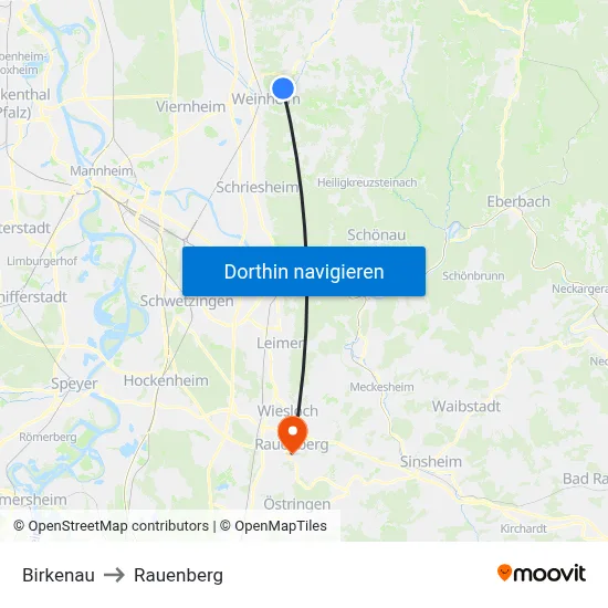 Birkenau to Rauenberg map