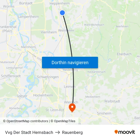 Vvg Der Stadt Hemsbach to Rauenberg map