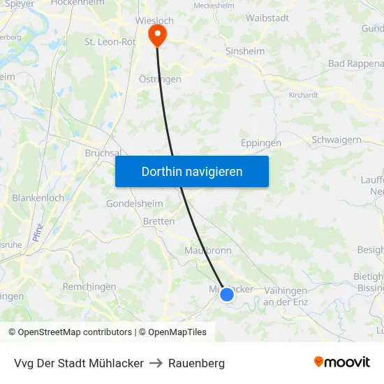 Vvg Der Stadt Mühlacker to Rauenberg map