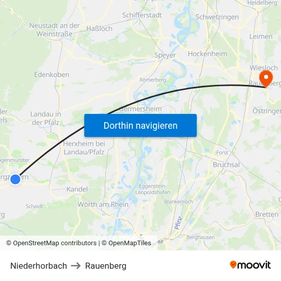Niederhorbach to Rauenberg map