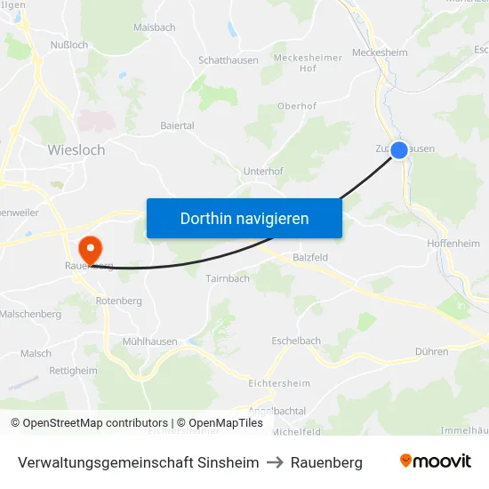 Verwaltungsgemeinschaft Sinsheim to Rauenberg map