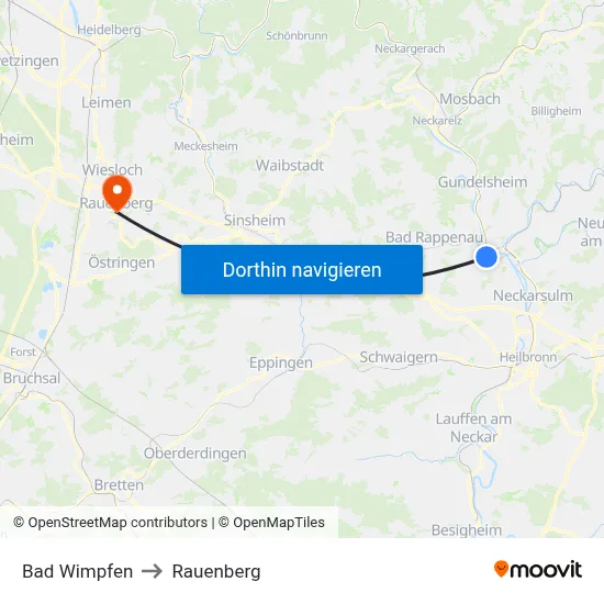 Bad Wimpfen to Rauenberg map