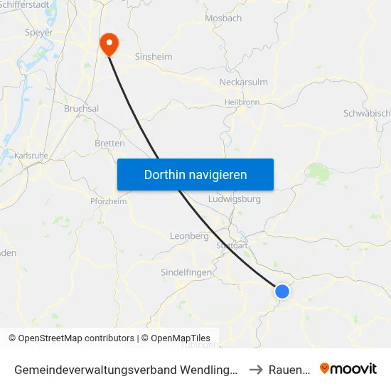 Gemeindeverwaltungsverband Wendlingen am Neckar to Rauenberg map
