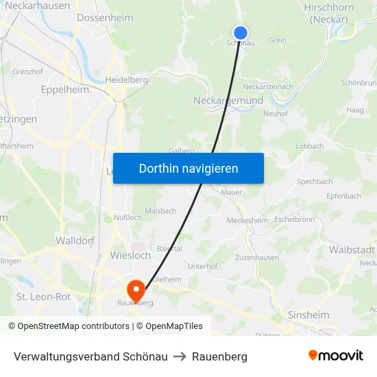 Verwaltungsverband Schönau to Rauenberg map