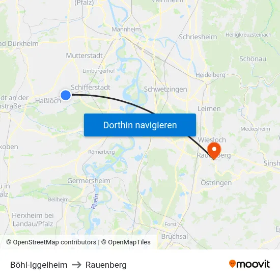 Böhl-Iggelheim to Rauenberg map
