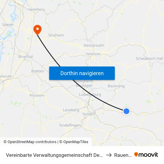 Vereinbarte Verwaltungsgemeinschaft Der Stadt Schorndorf to Rauenberg map