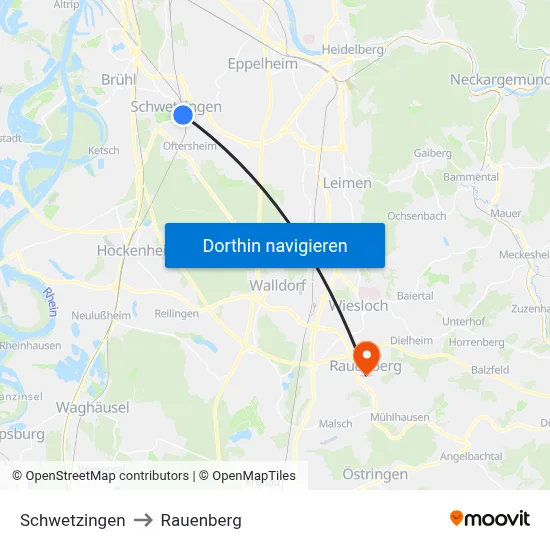 Schwetzingen to Rauenberg map