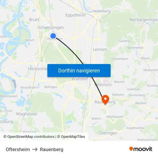 Oftersheim to Rauenberg map