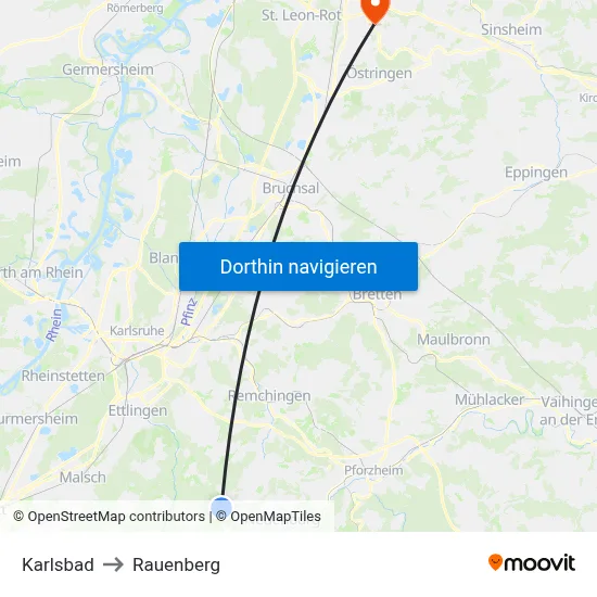 Karlsbad to Rauenberg map