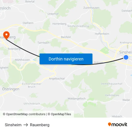 Sinsheim to Rauenberg map
