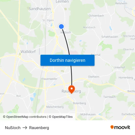 Nußloch to Rauenberg map