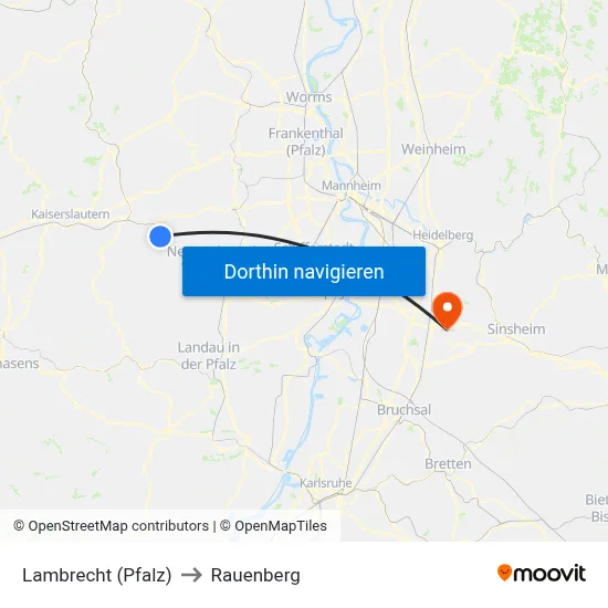 Lambrecht (Pfalz) to Rauenberg map