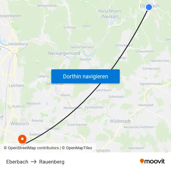 Eberbach to Rauenberg map
