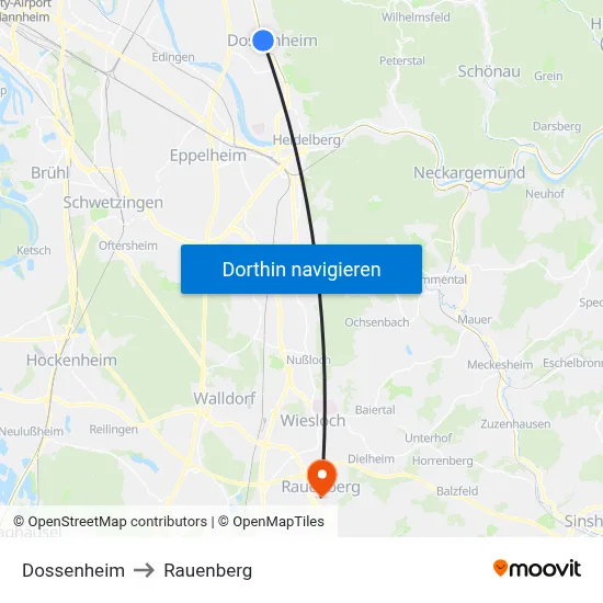 Dossenheim to Rauenberg map