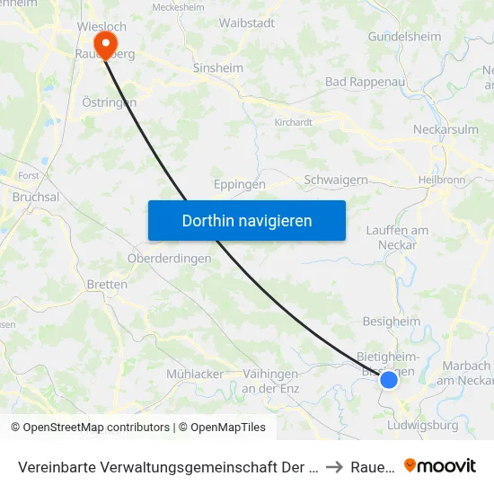 Vereinbarte Verwaltungsgemeinschaft Der Stadt Bietigheim-Bissingen to Rauenberg map