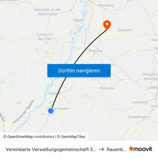 Vereinbarte Verwaltungsgemeinschaft Sinzheim to Rauenberg map