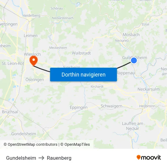 Gundelsheim to Rauenberg map