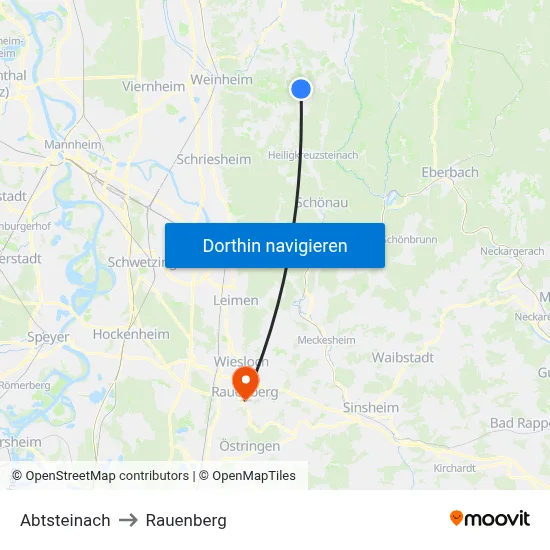Abtsteinach to Rauenberg map