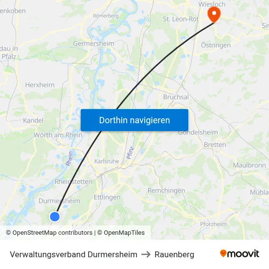 Verwaltungsverband Durmersheim to Rauenberg map