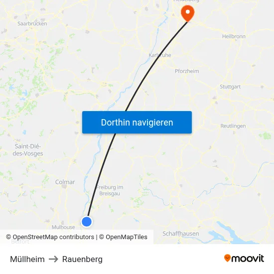 Müllheim to Rauenberg map