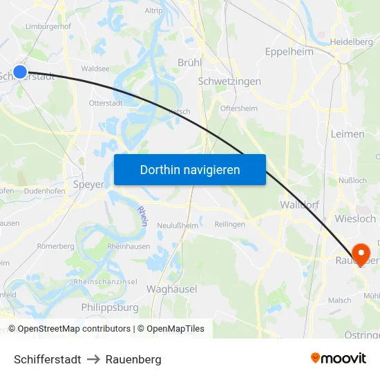 Schifferstadt to Rauenberg map